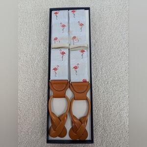 NIB Brooks Brothers Men's O/S Blue Striped Silk Flamingo Adjustable Suspenders